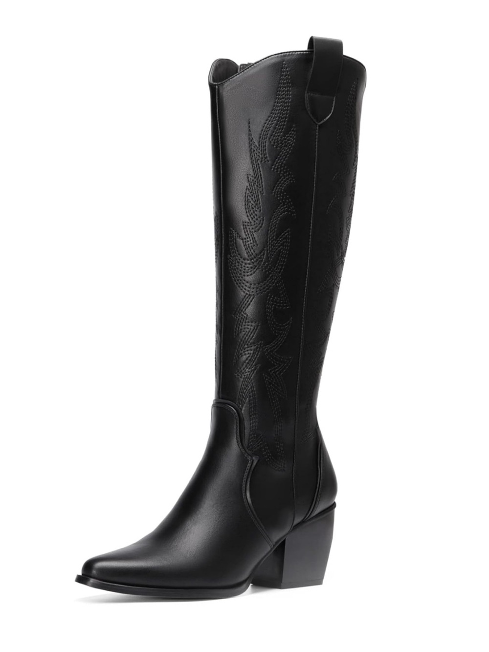Dream Pairs Black Tall Western Knee Boot with Block Heel